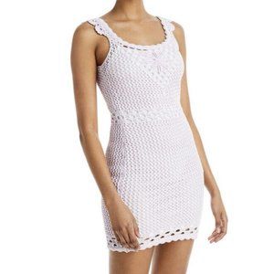 Aqua Mini Dress sz L Women Crochet Sleeveless Mini White Purple Summer Retro New